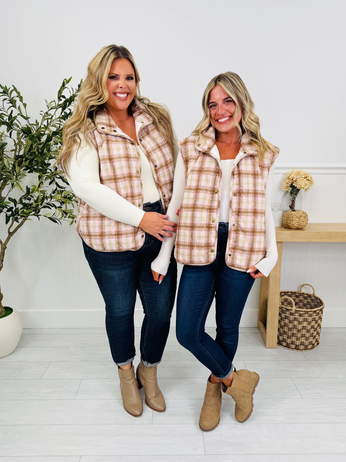 Pretty In Plaid Vest In Taupe