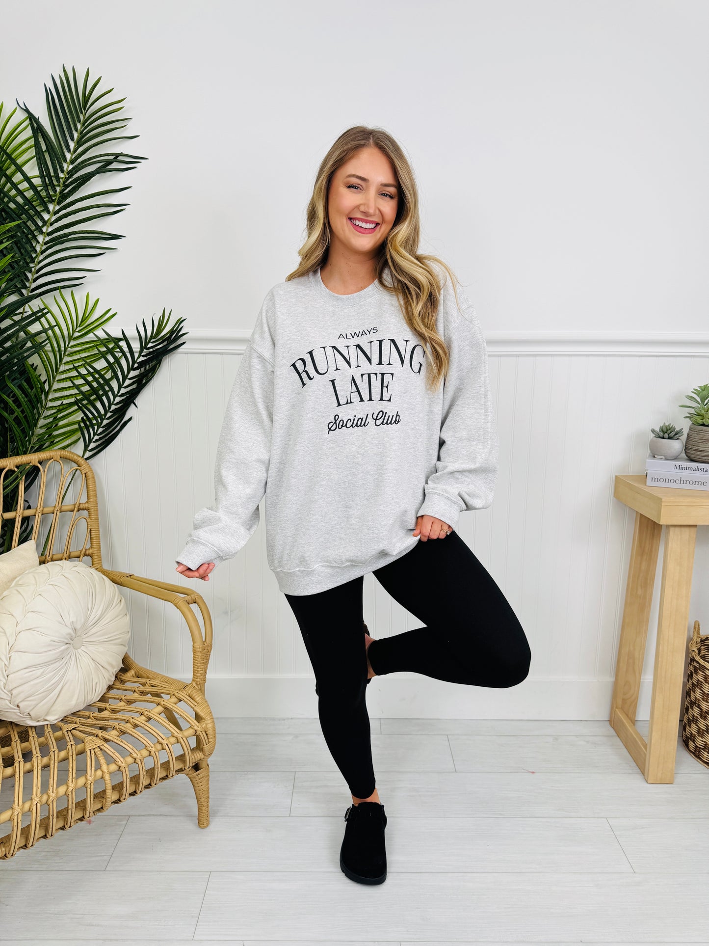 Always Running Late Graphic Crewneck Sweatshirt