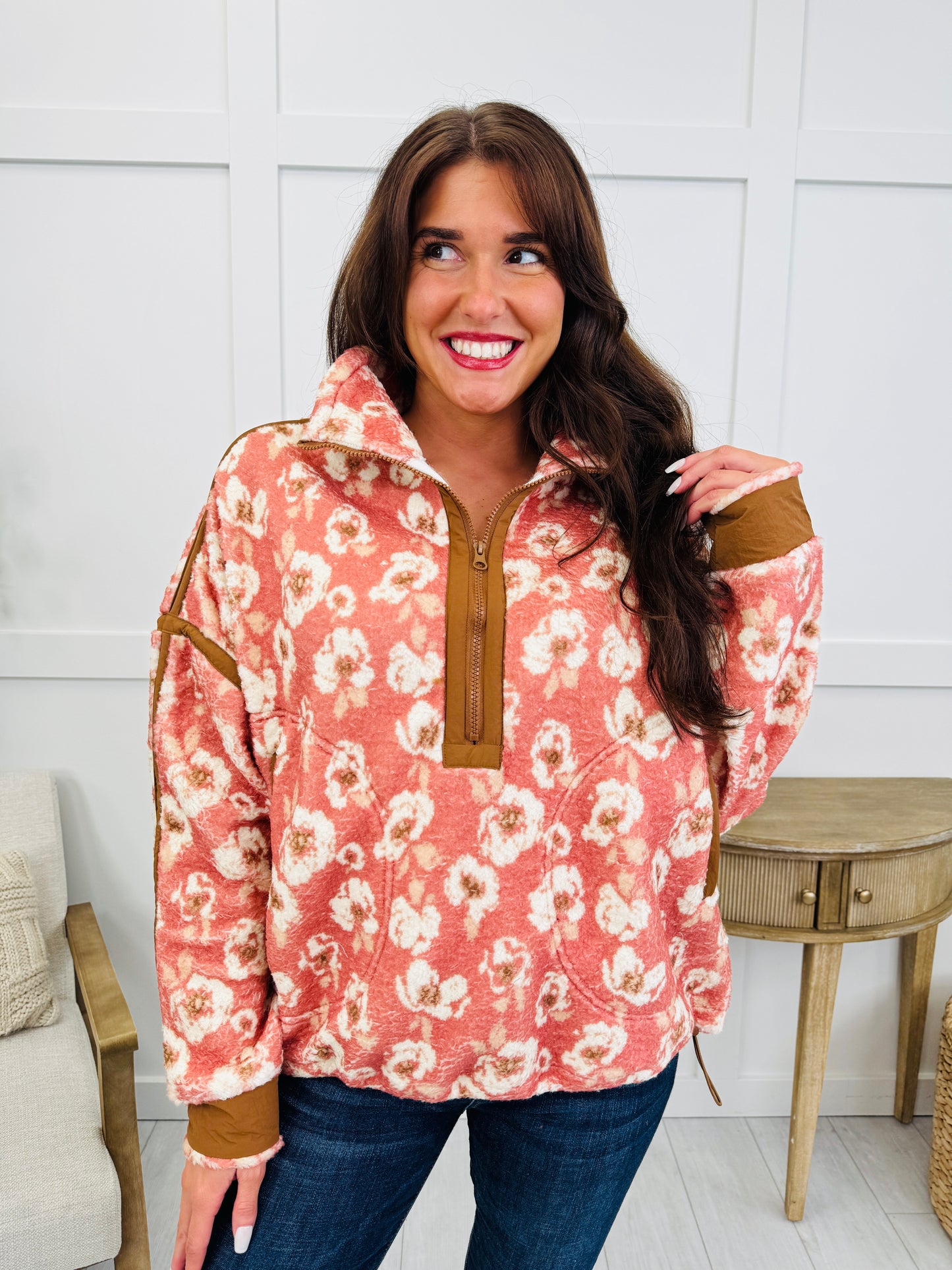 Wildflower Cottage Pullover In Rust Floral