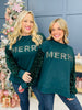 REG/CURVY Merry And Bright Bling Sweatshirt In Hunter Green