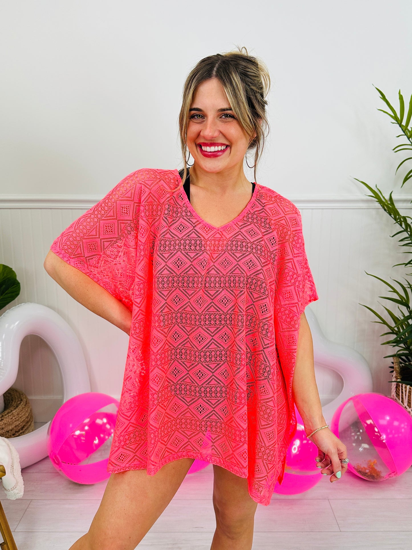 Barefoot Bay Swim Cover Up In Neon Pink