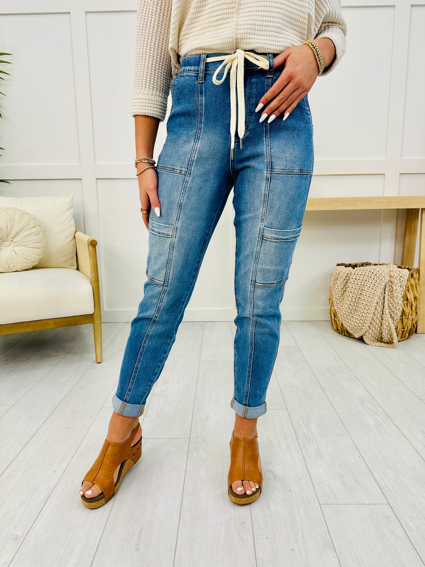 Judy Blue Adventure Awaits Cuffed Cargo Jeans