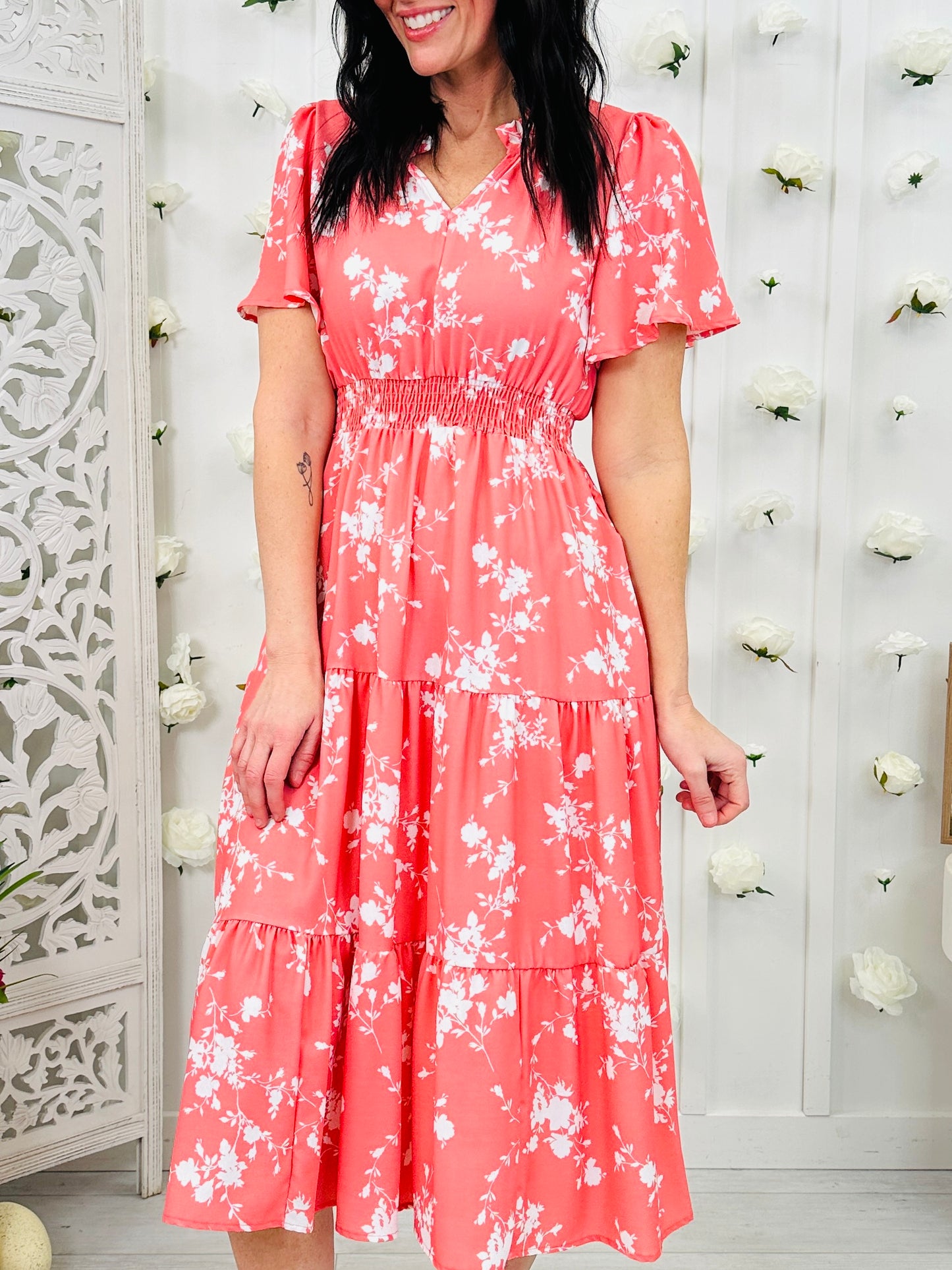 Sunday in Petals Dress In Coral