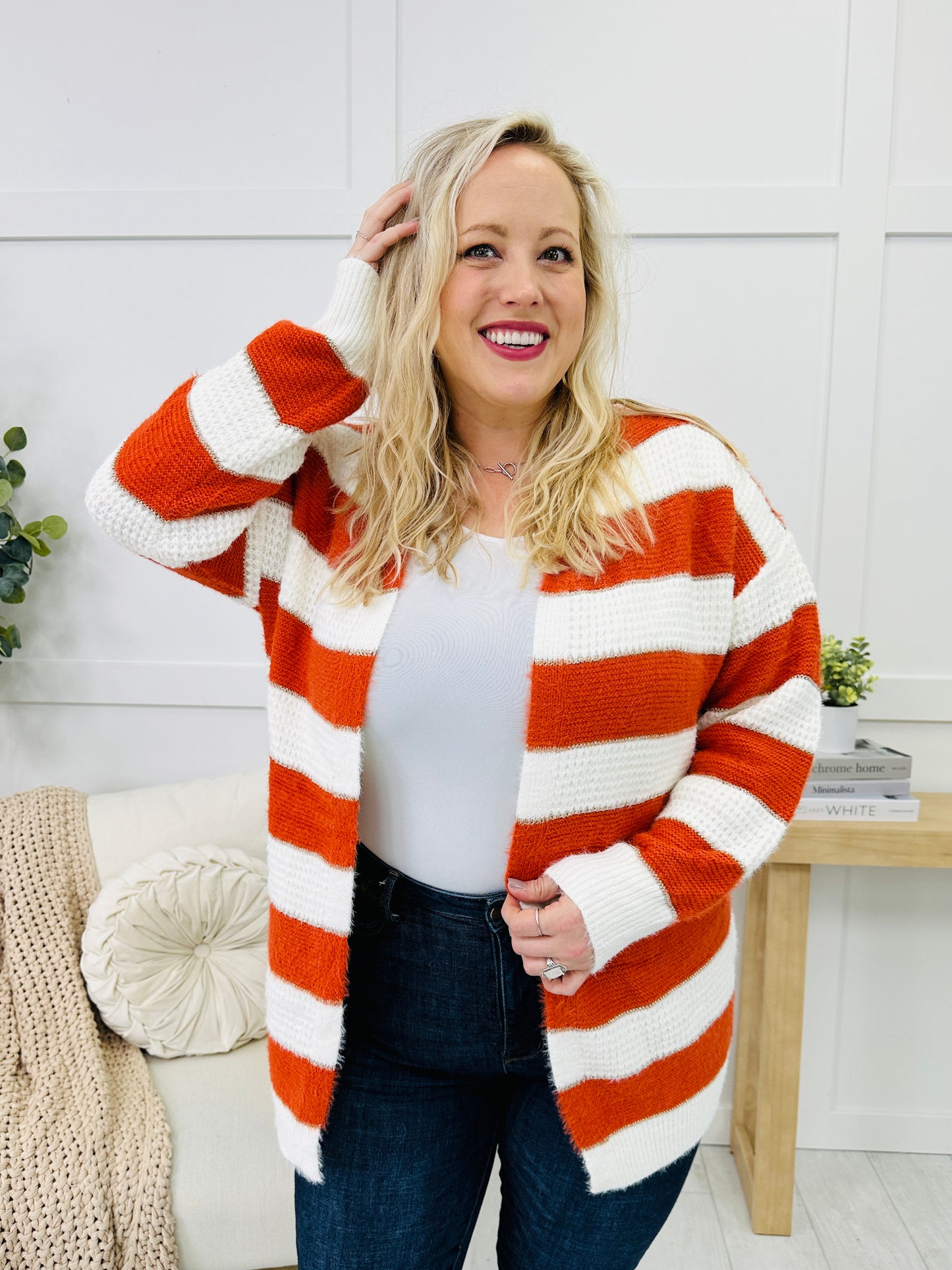 Wrapped In Stripes Cardigan In Rust