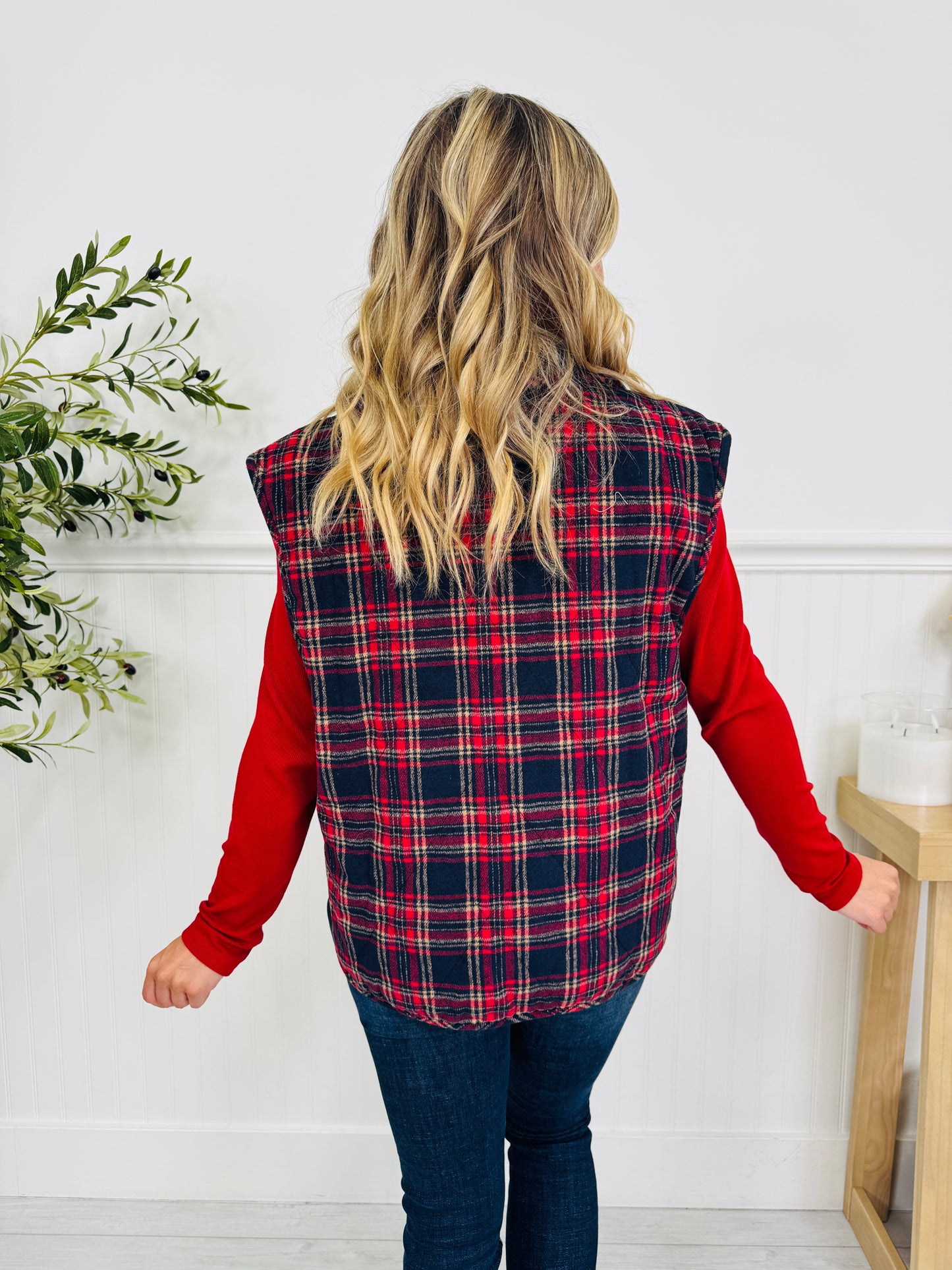 Pretty In Plaid Vest In Navy