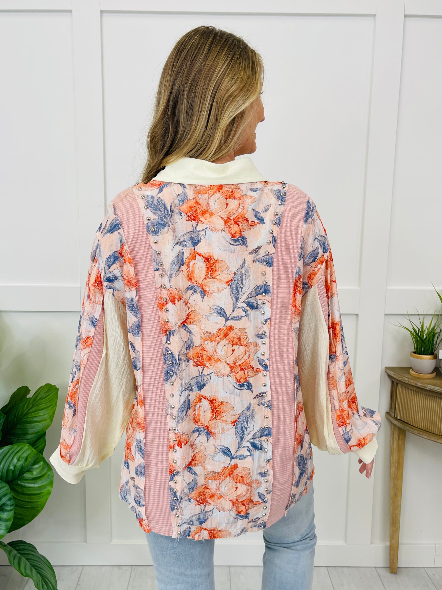 Patchwork Blossoms Top In Coral