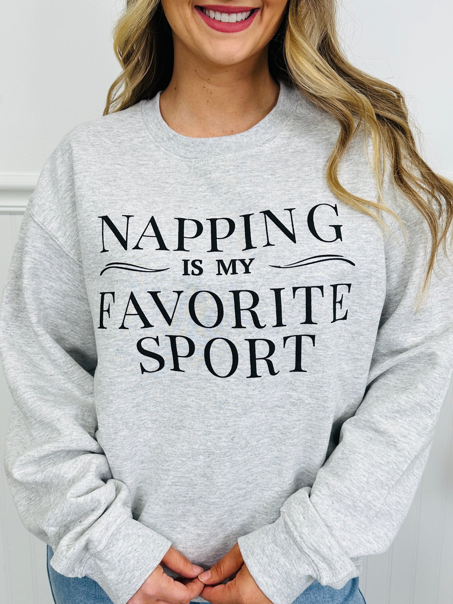 Napping Is My Favorite Sport Graphic Crewneck Sweatshirt