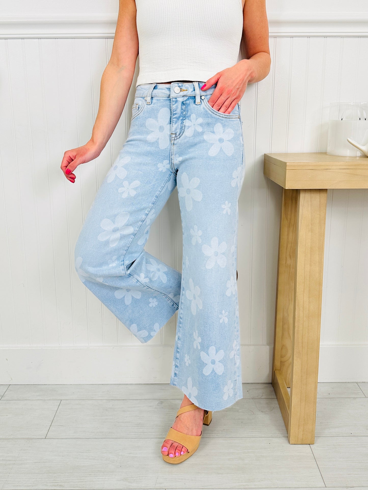 Flower Power Tummy Control Wide Leg Cropped Jeans