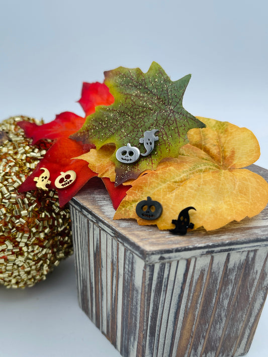 Ghost And Pumpkin Paired Stud Earrings- Multiple Colors!