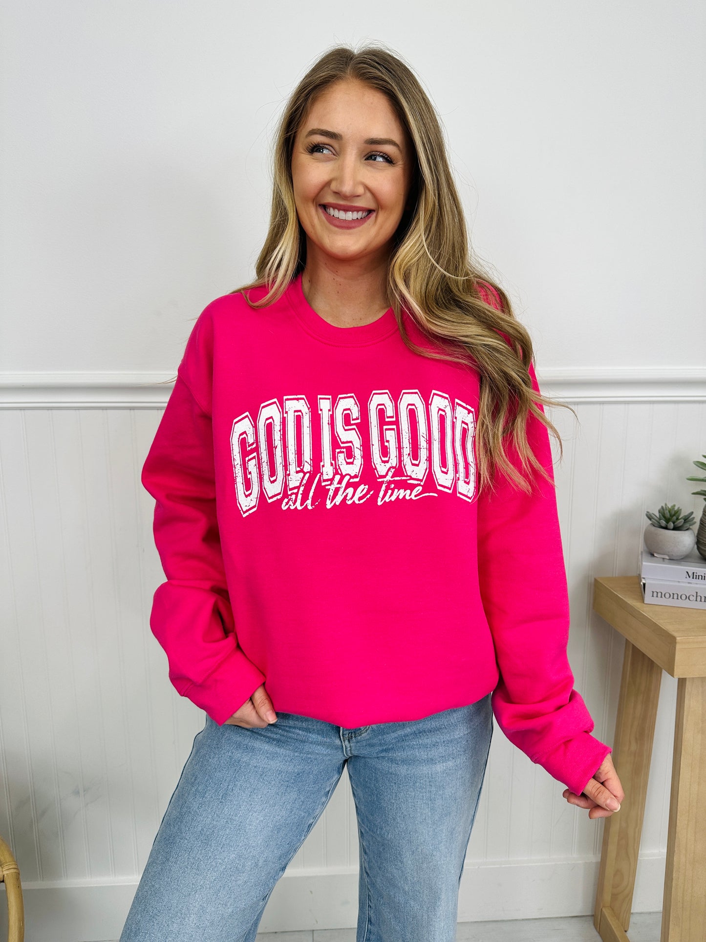 God is Good Graphic Crewneck Sweatshirt in Two Colors