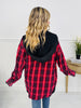 Falling For Flannel Hooded Shacket in Red