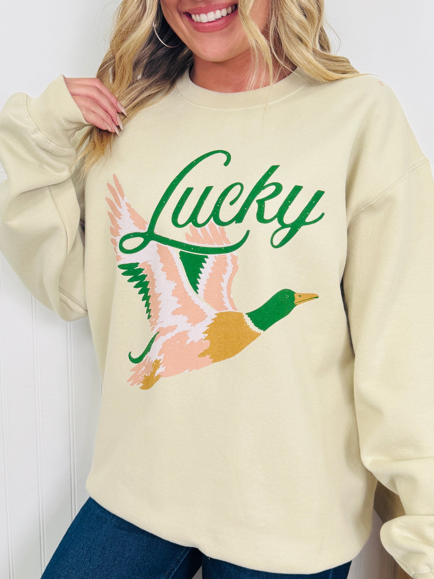 Lucky Mallard Duck Graphic Crewneck Sweatshirt