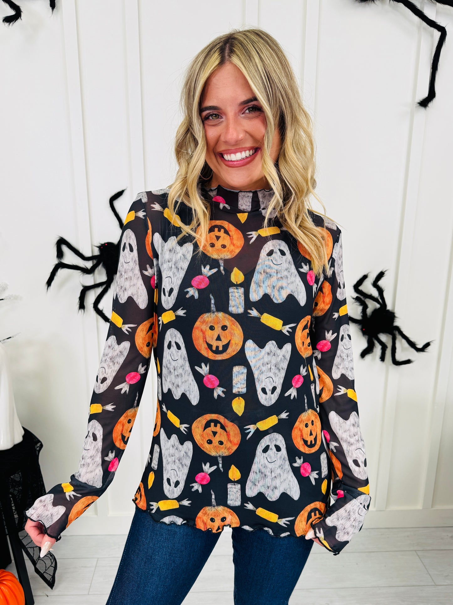 Spooky Things Mesh Top In Trick Or Treat Print
