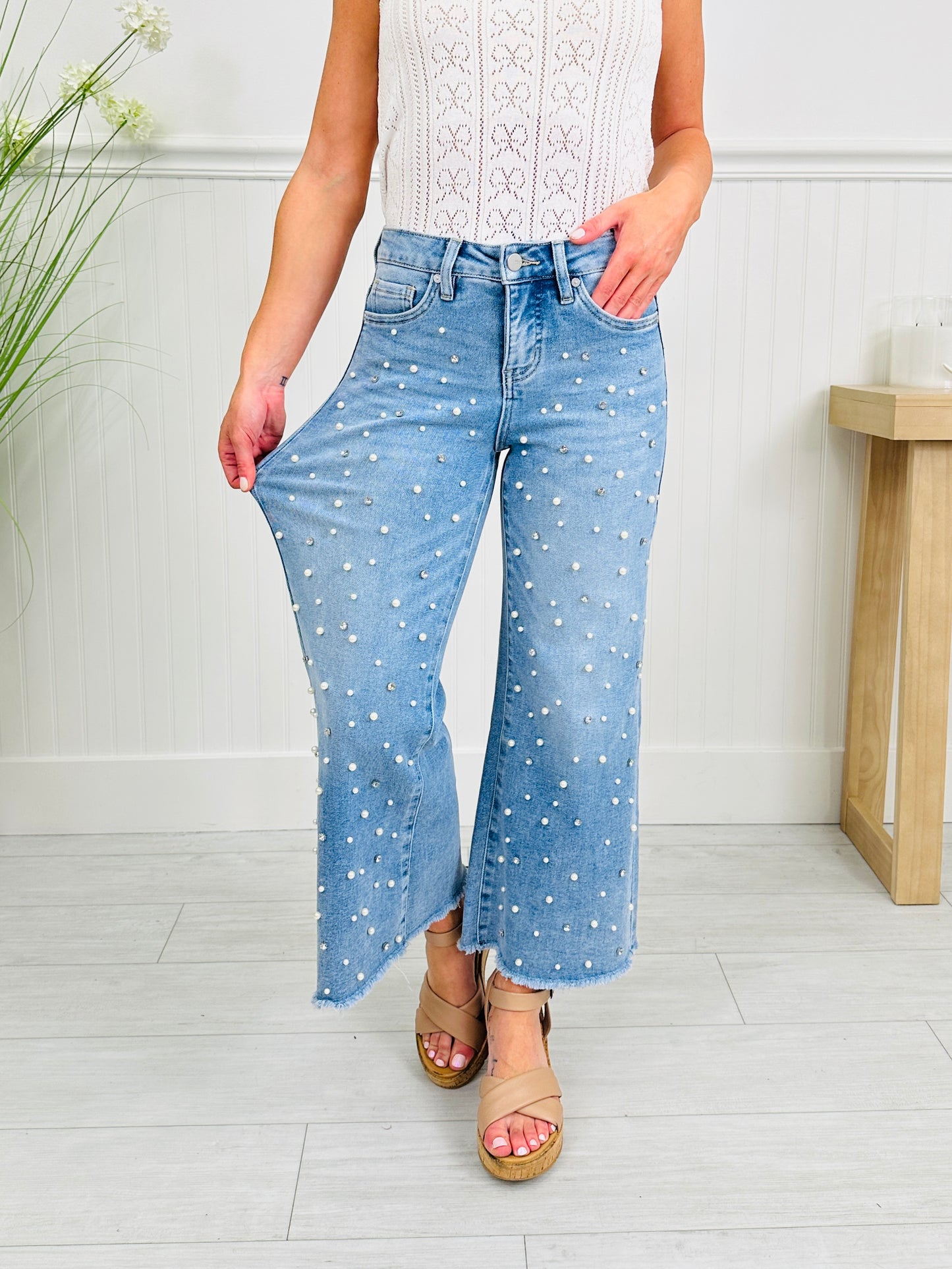 Get Up And Glam Wide Leg Cropped Jeans