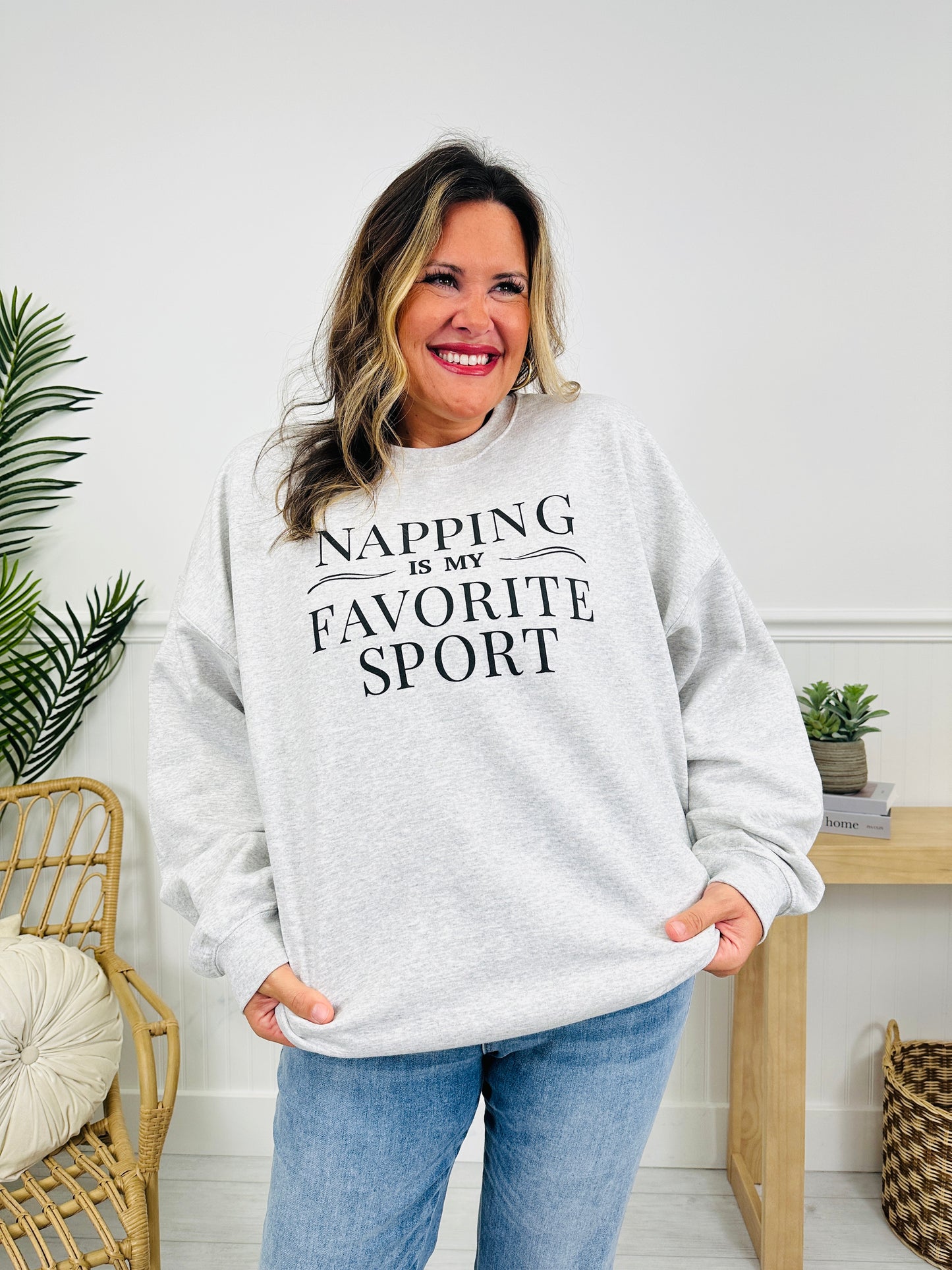 Napping Is My Favorite Sport Graphic Crewneck Sweatshirt