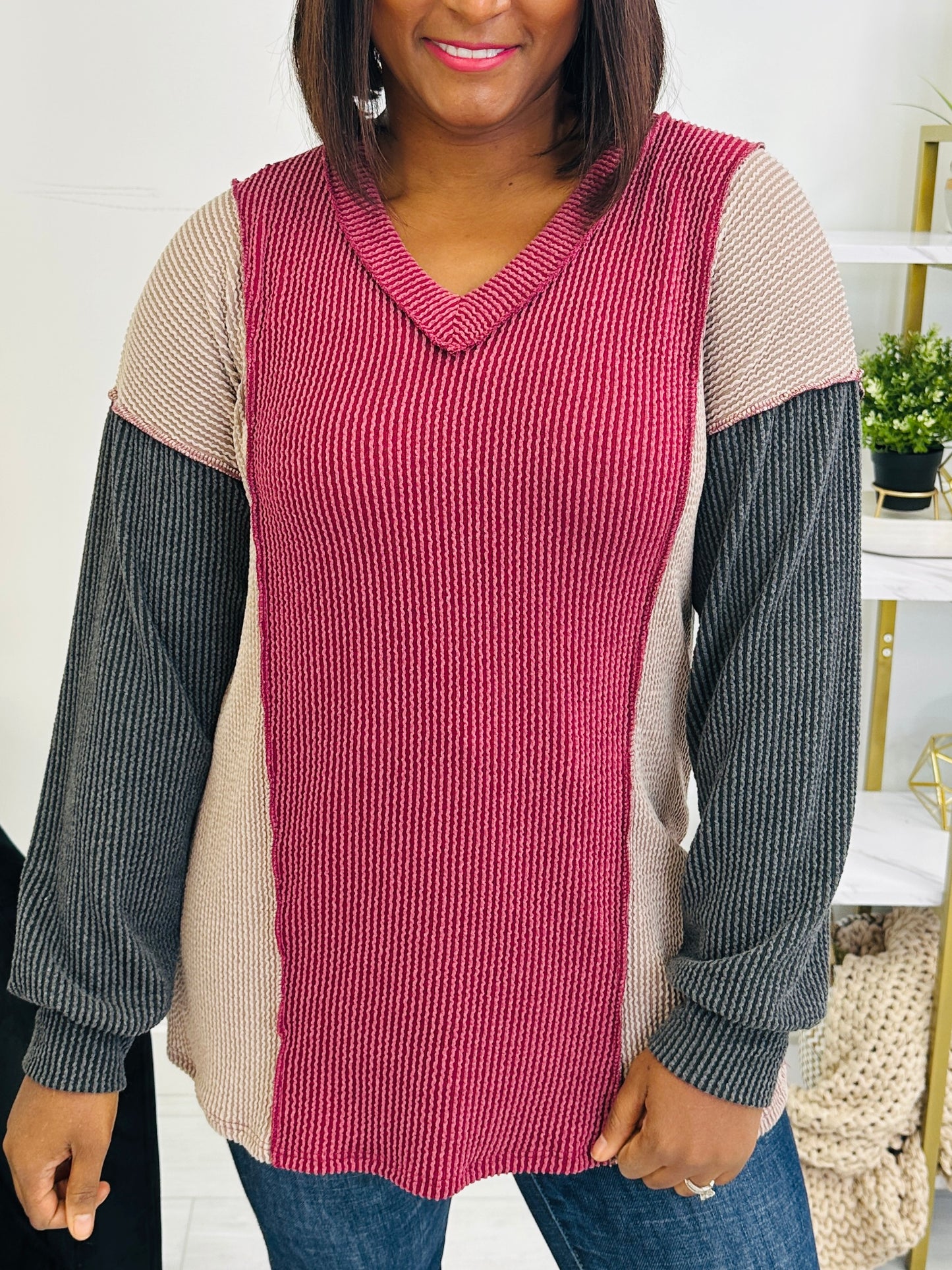 Mend It With Style Top in Burgundy