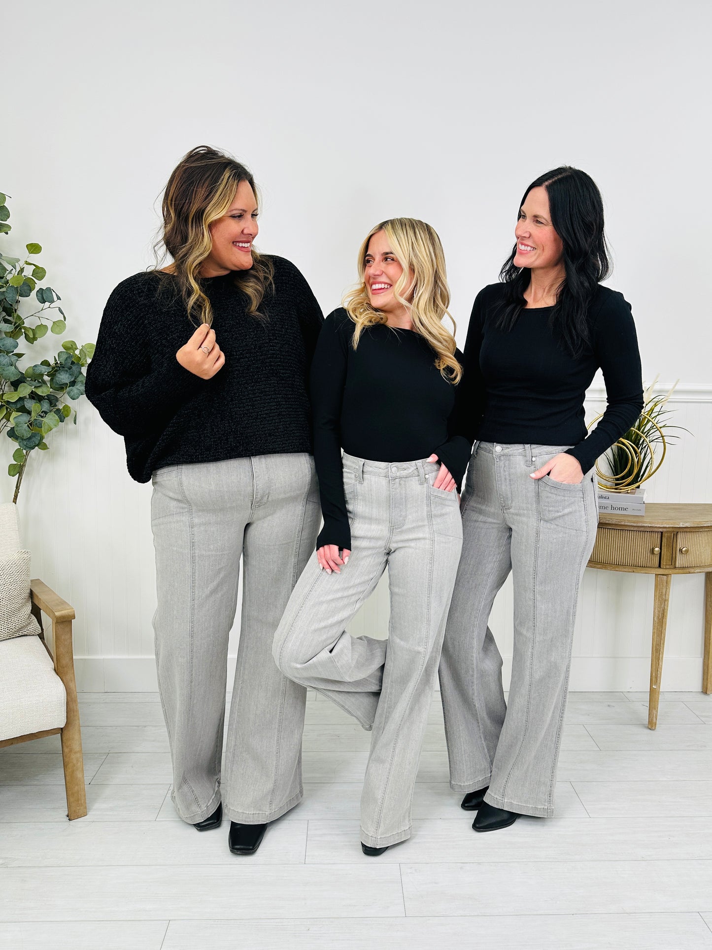 Judy Blue Gorgeous In Grey Retro Wide Leg Jeans