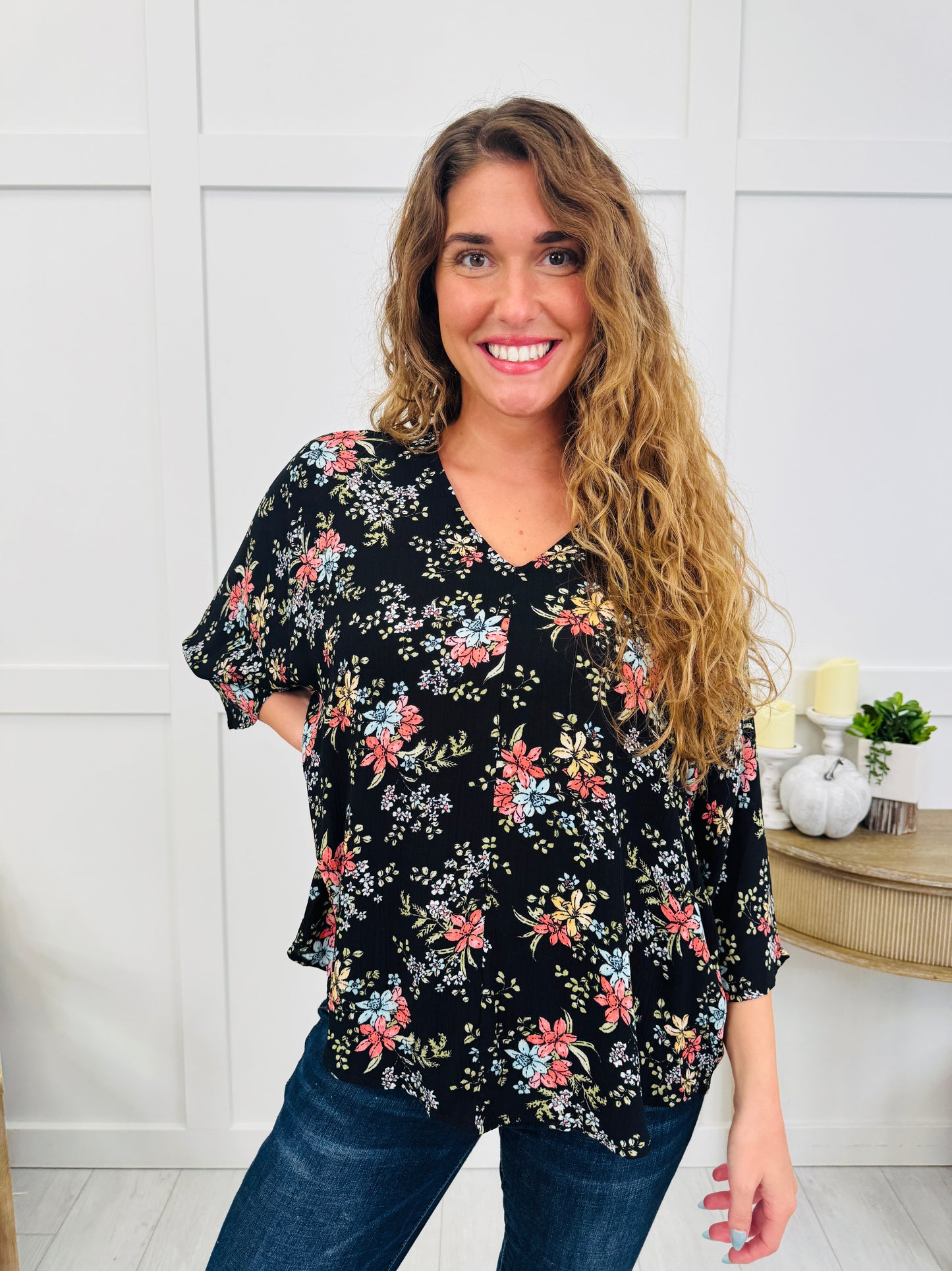 Botanical Beauty Top In Black/Pink