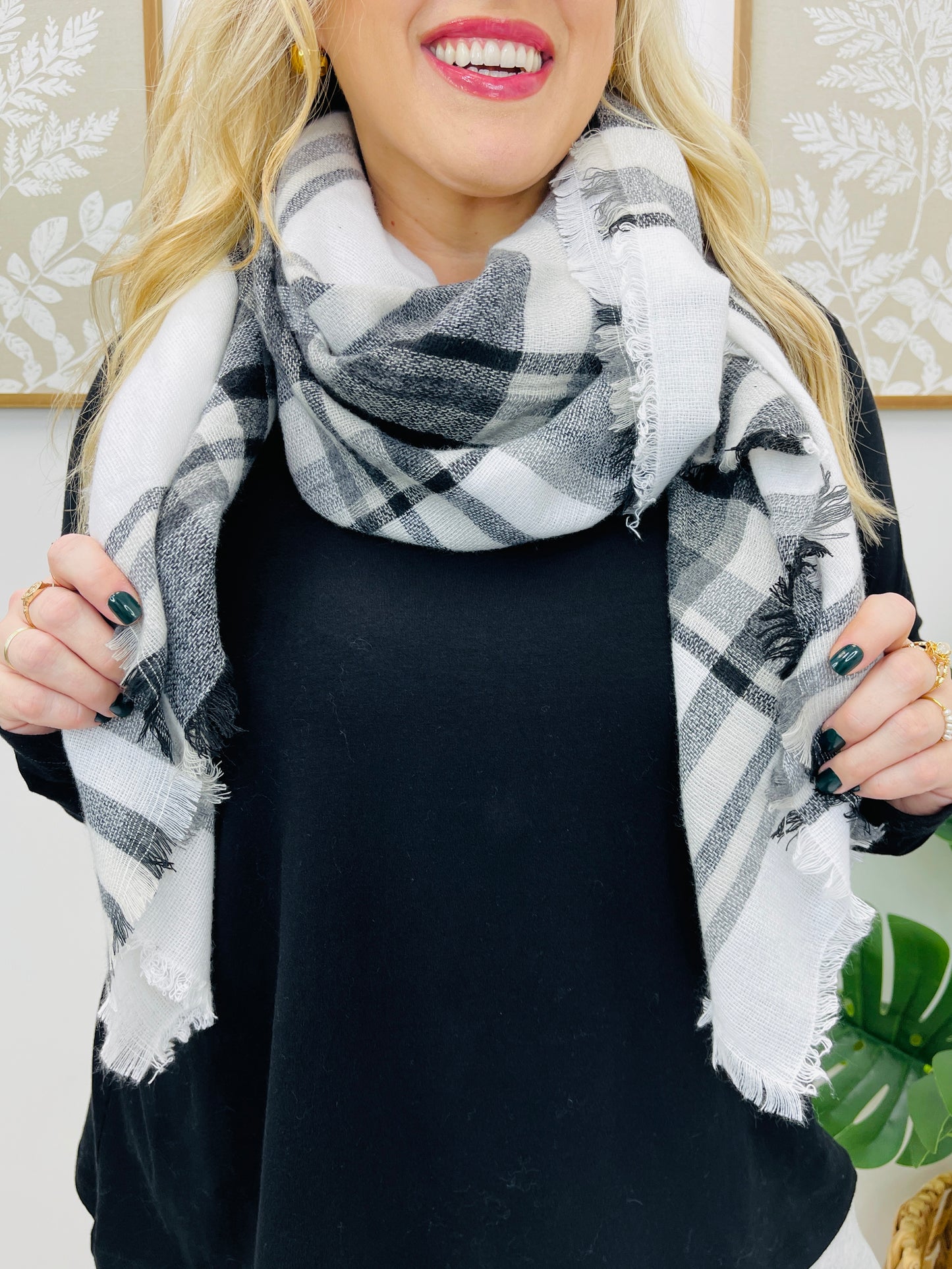 White Plaid Blanket Scarf