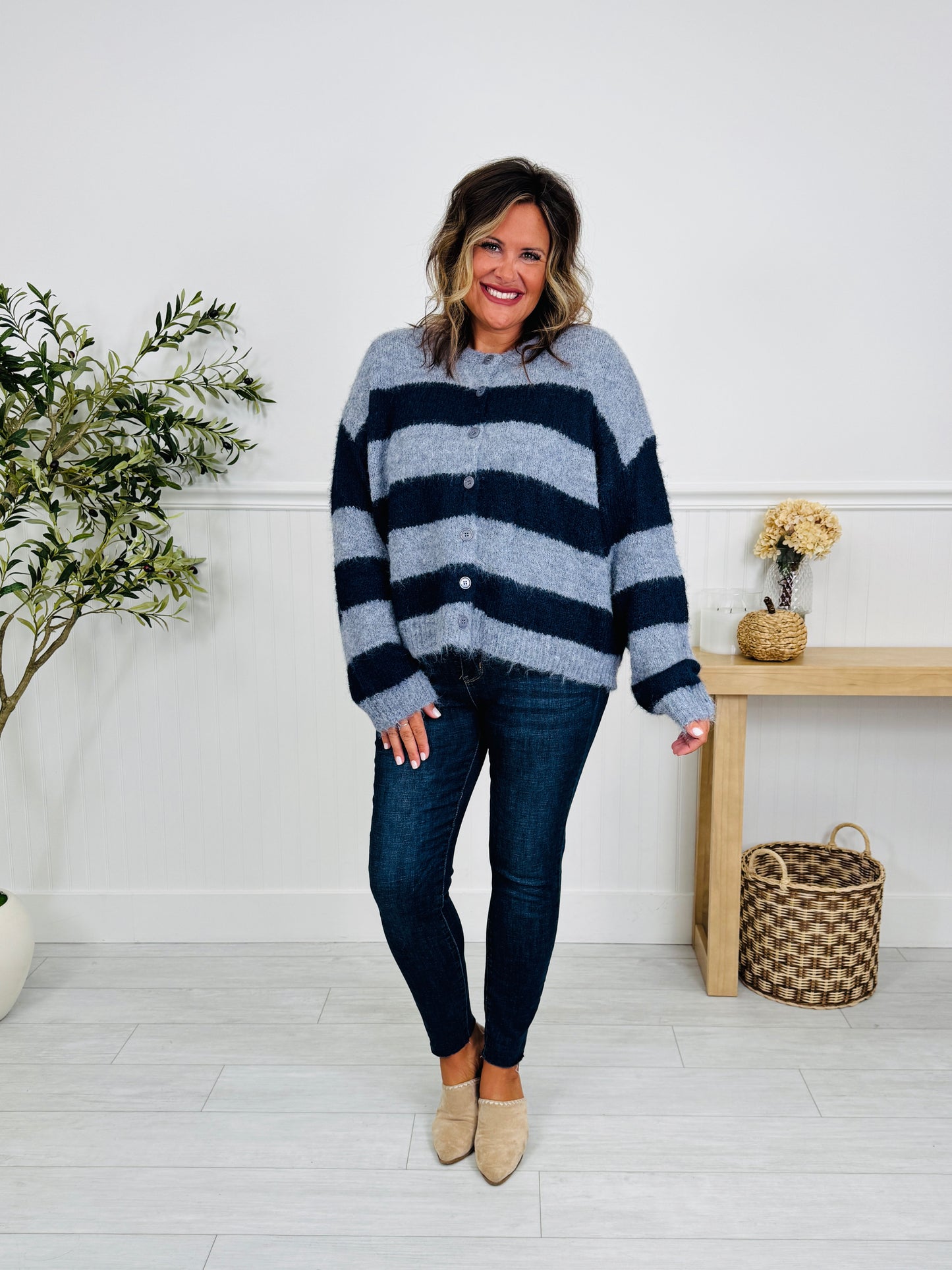 Soft Spot For Stripes Cardigan In Navy