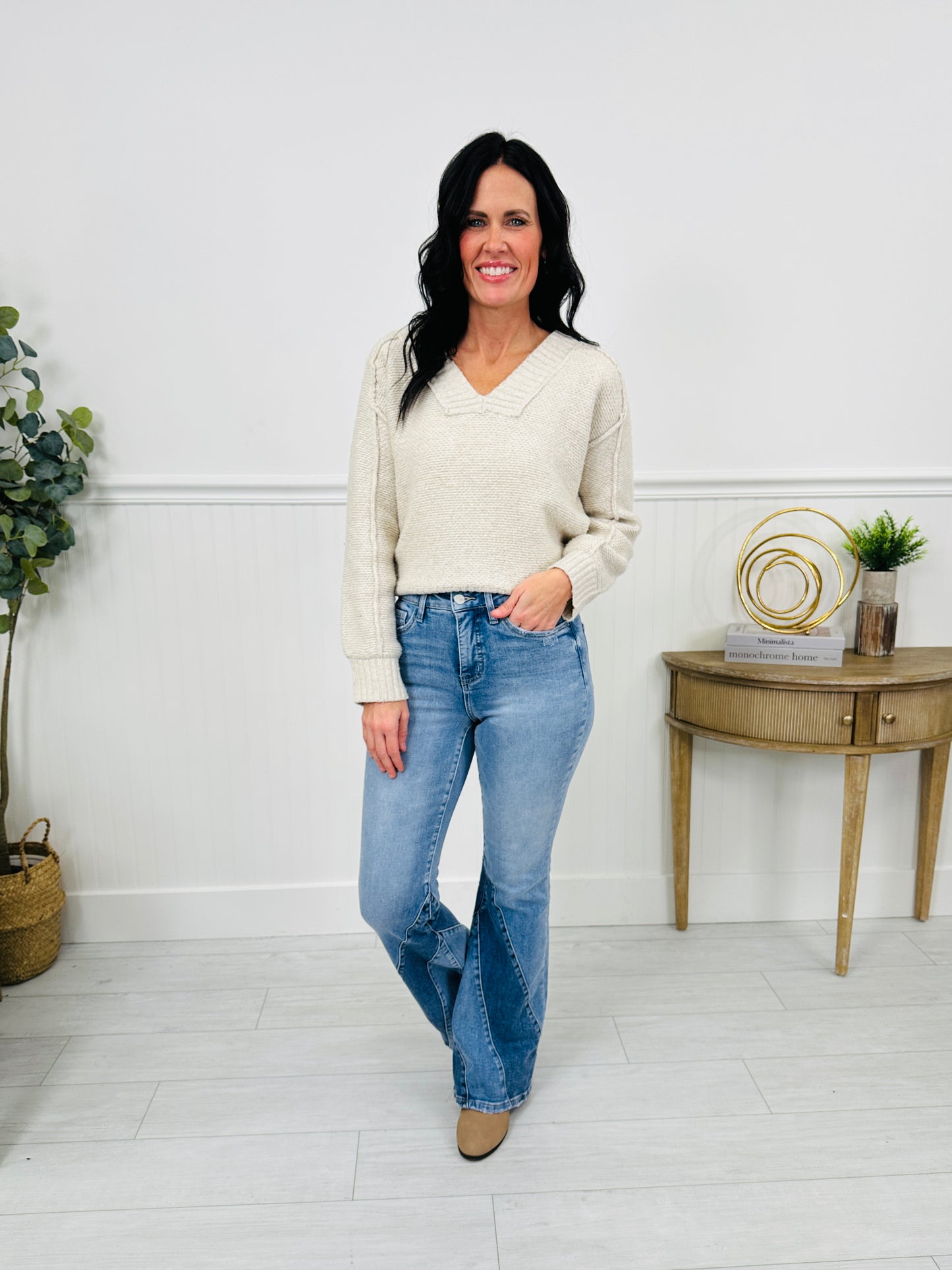 Two Tone Trend Tummy Control Flare Jeans