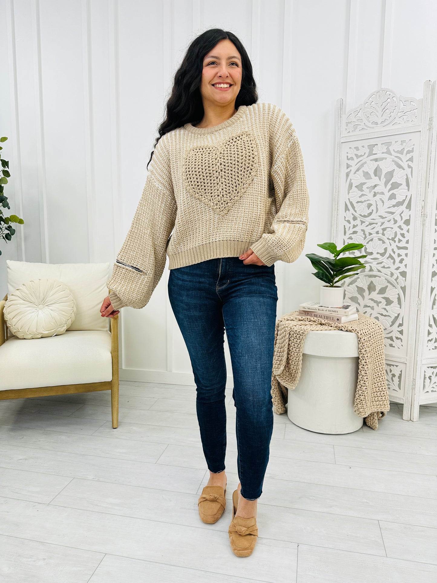 Heart To Heart Sweater In Latte