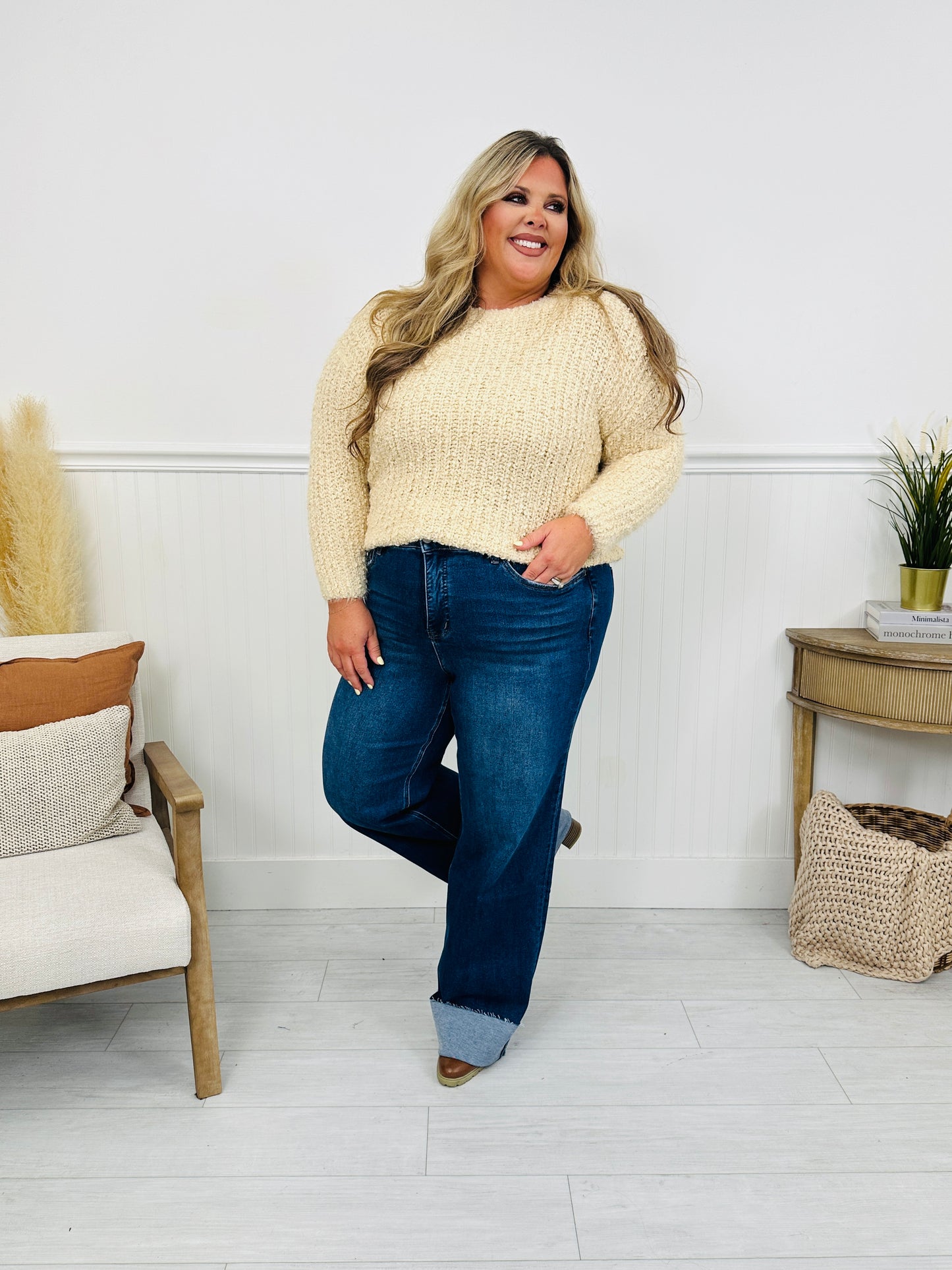 Follow The Trend Wide Leg Tummy Control Cuffed Jeans