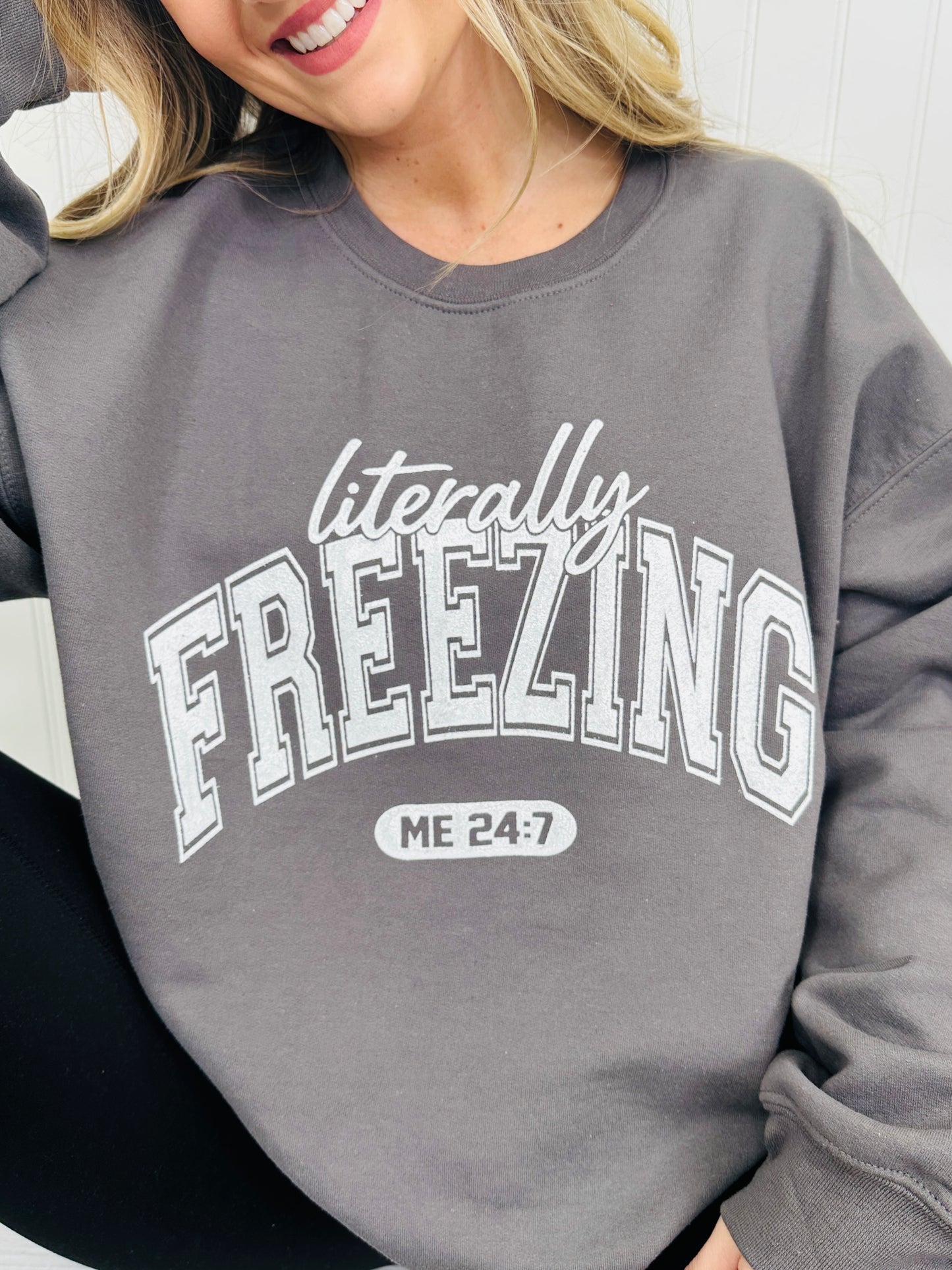 Literally Freezing Graphic Crewneck Sweatshirt In Charcoal