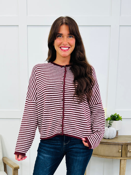The Fireside Stripe Top In Burgundy