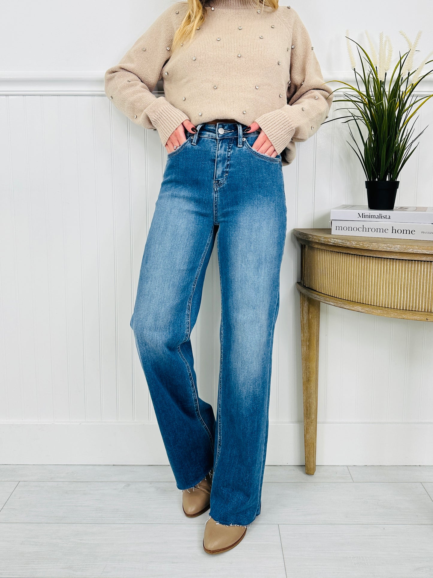 Go Into Detail Tummy Control Wide Leg Jeans