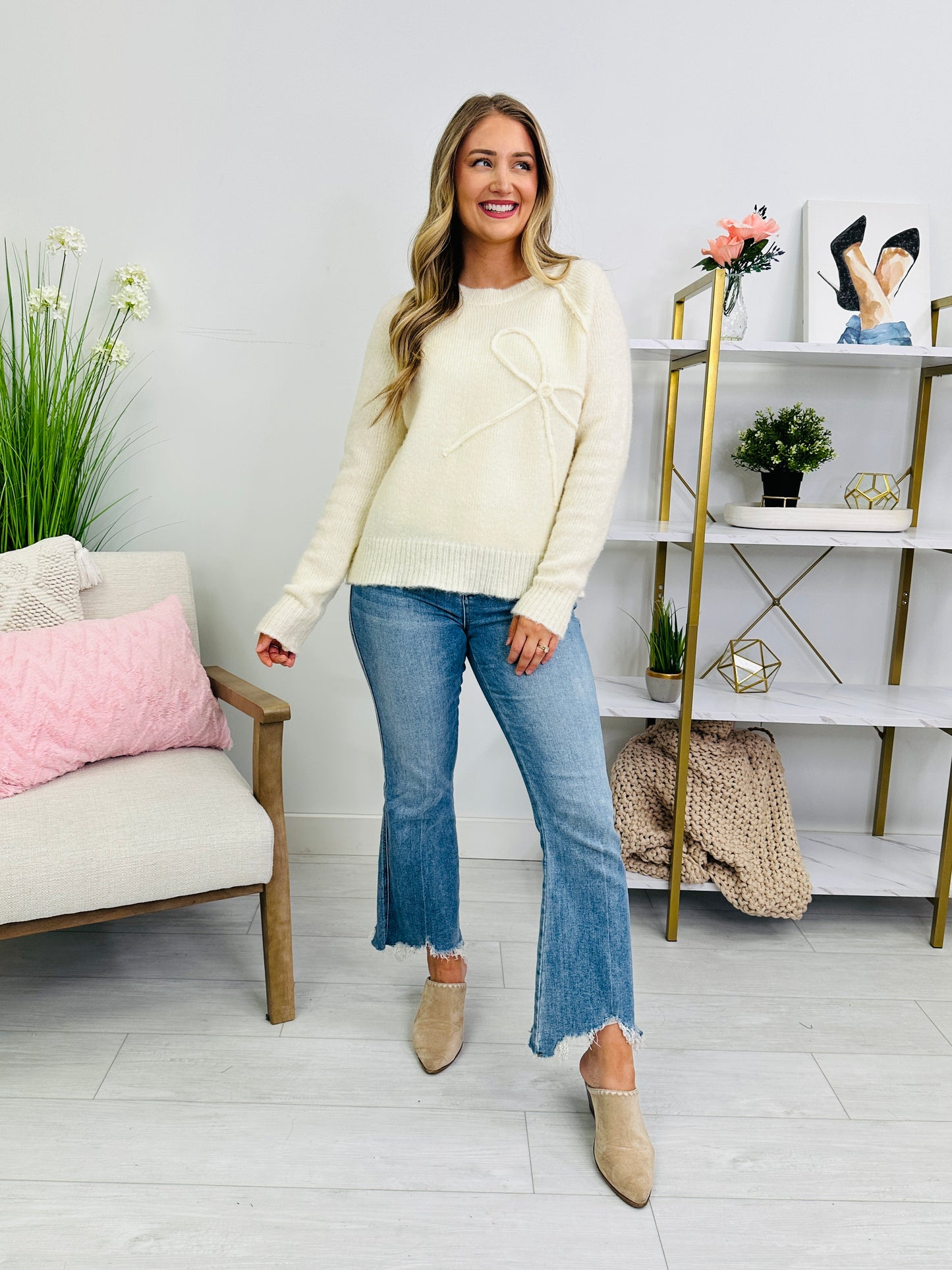 Ribboned Right Sweater in Ivory