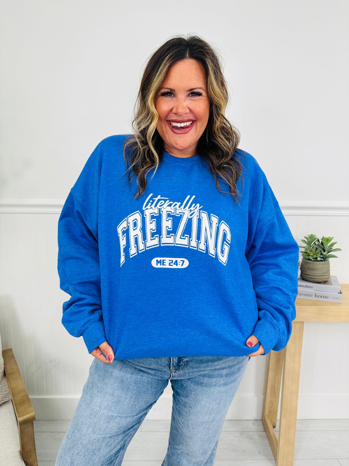 Literally Freezing Graphic Crewneck Sweatshirt In Heather Royal