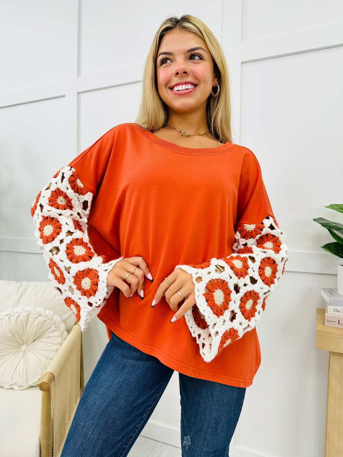 Floral Fringe Top In Rust