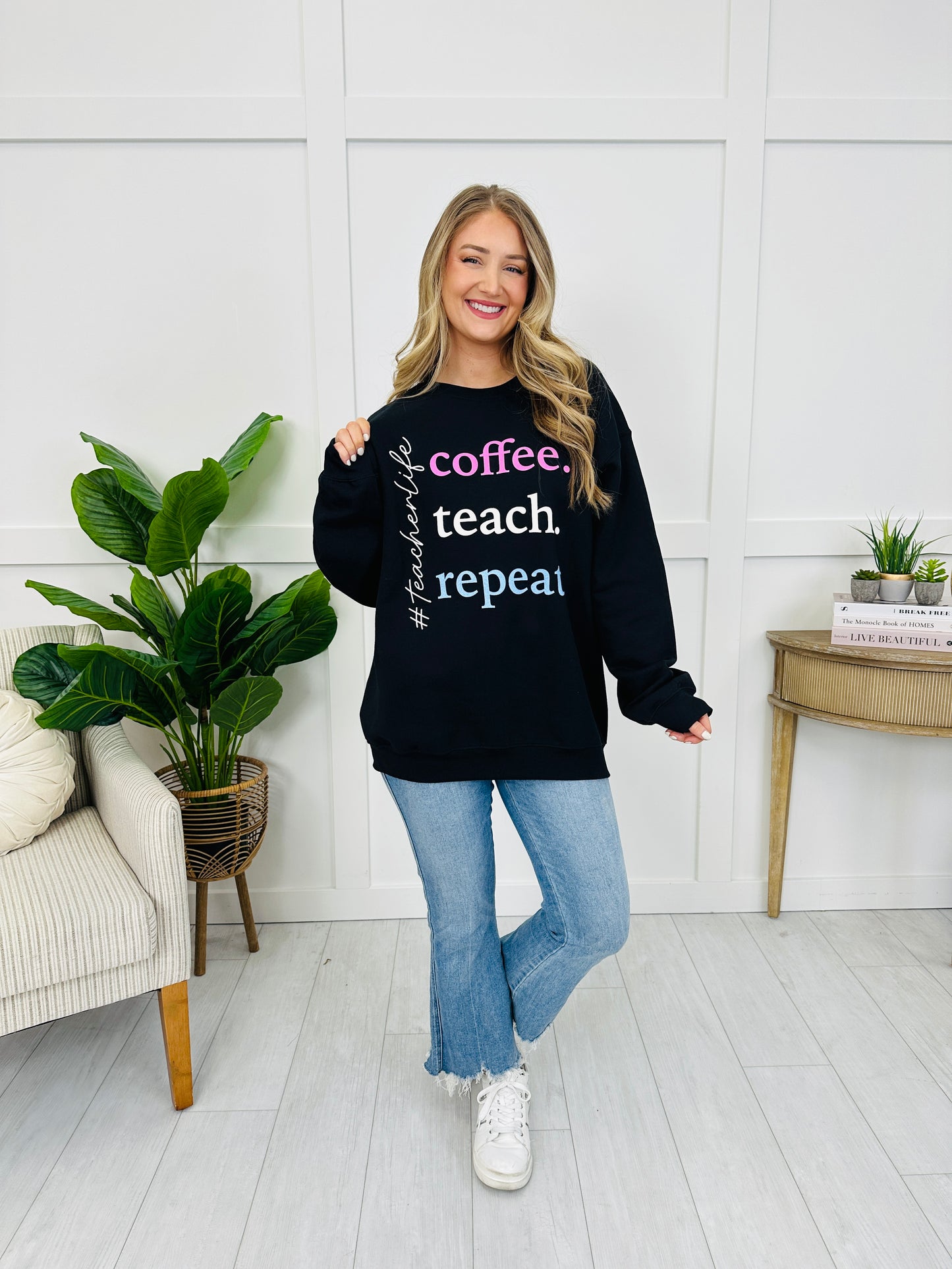 Coffee Teach Repeat Graphic Crewneck Sweatshirt