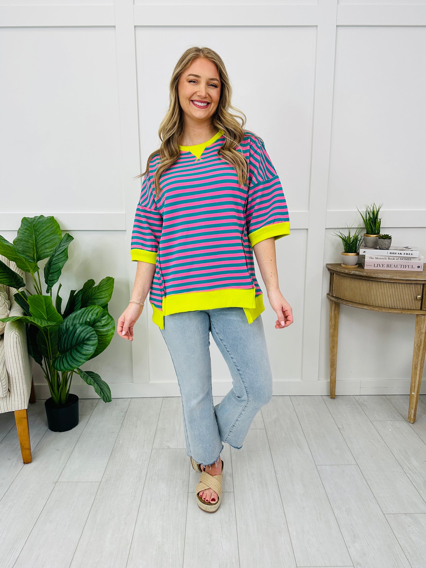 Bright Side Stripe Top In Seafoam