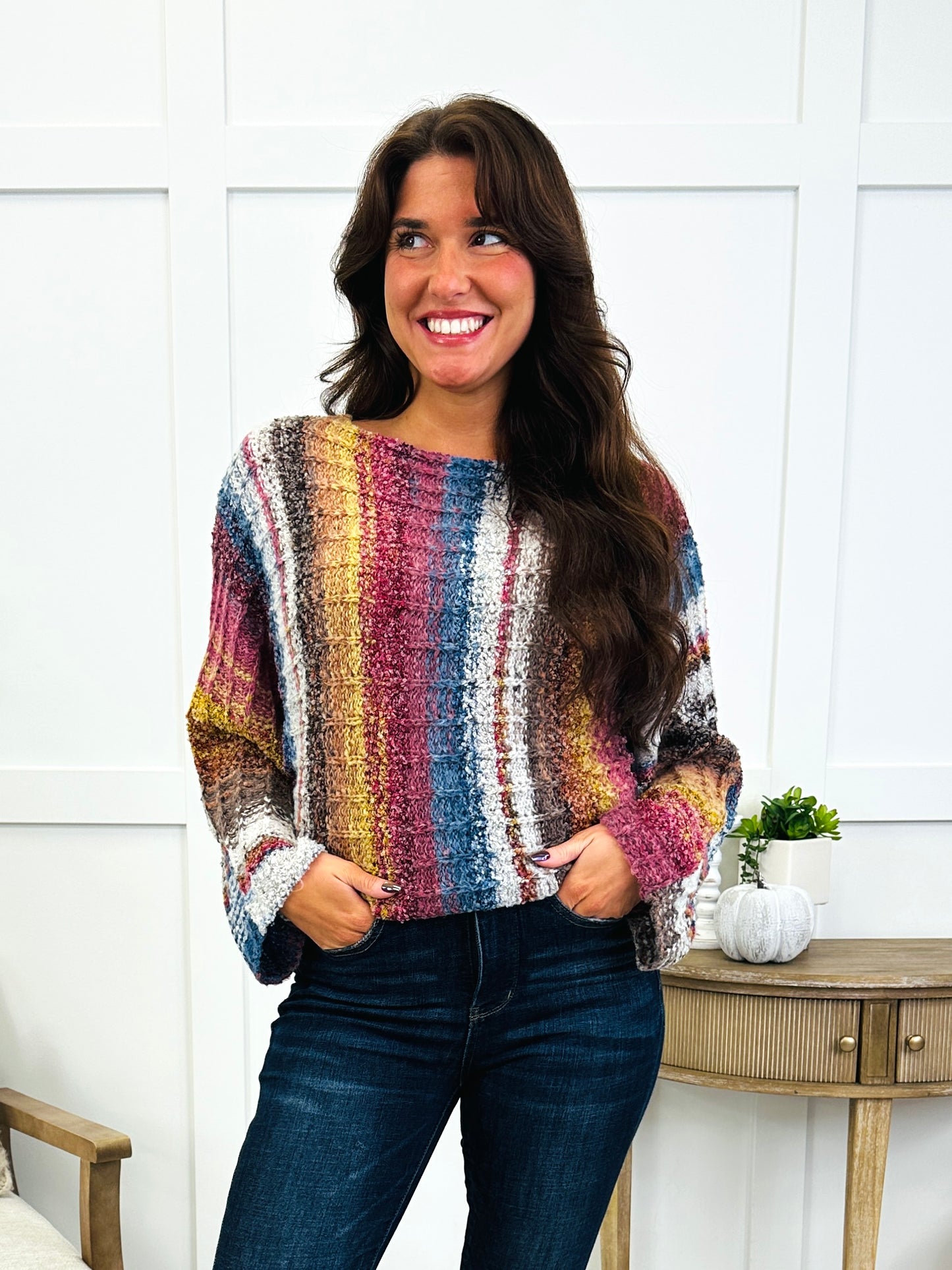 Autumn Palette Sweater In Burgundy Multi
