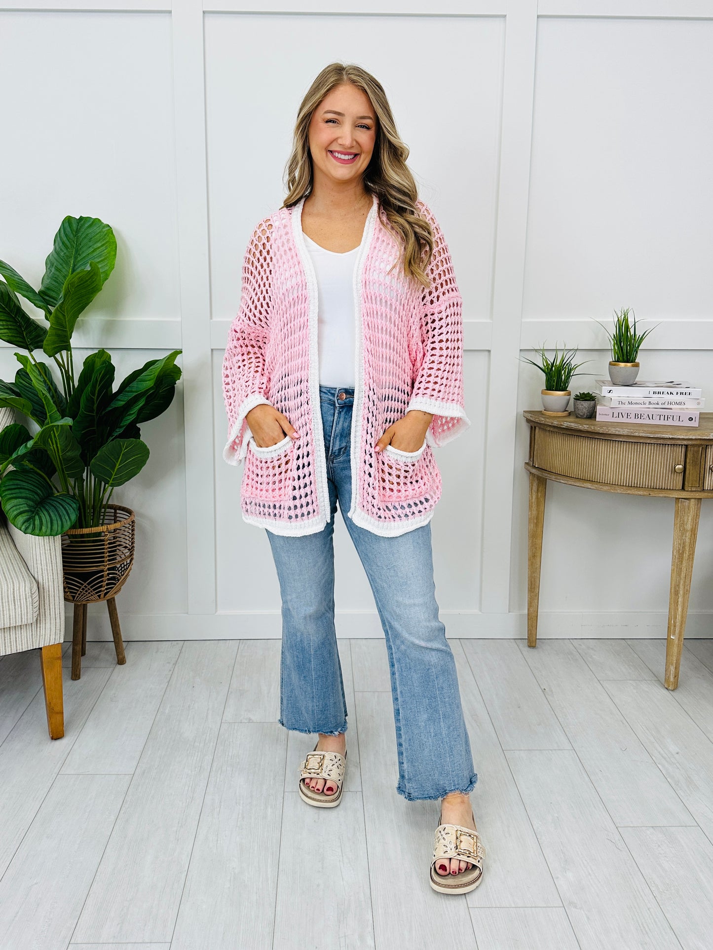 Feathered Feels Cardigan In Soft Pink