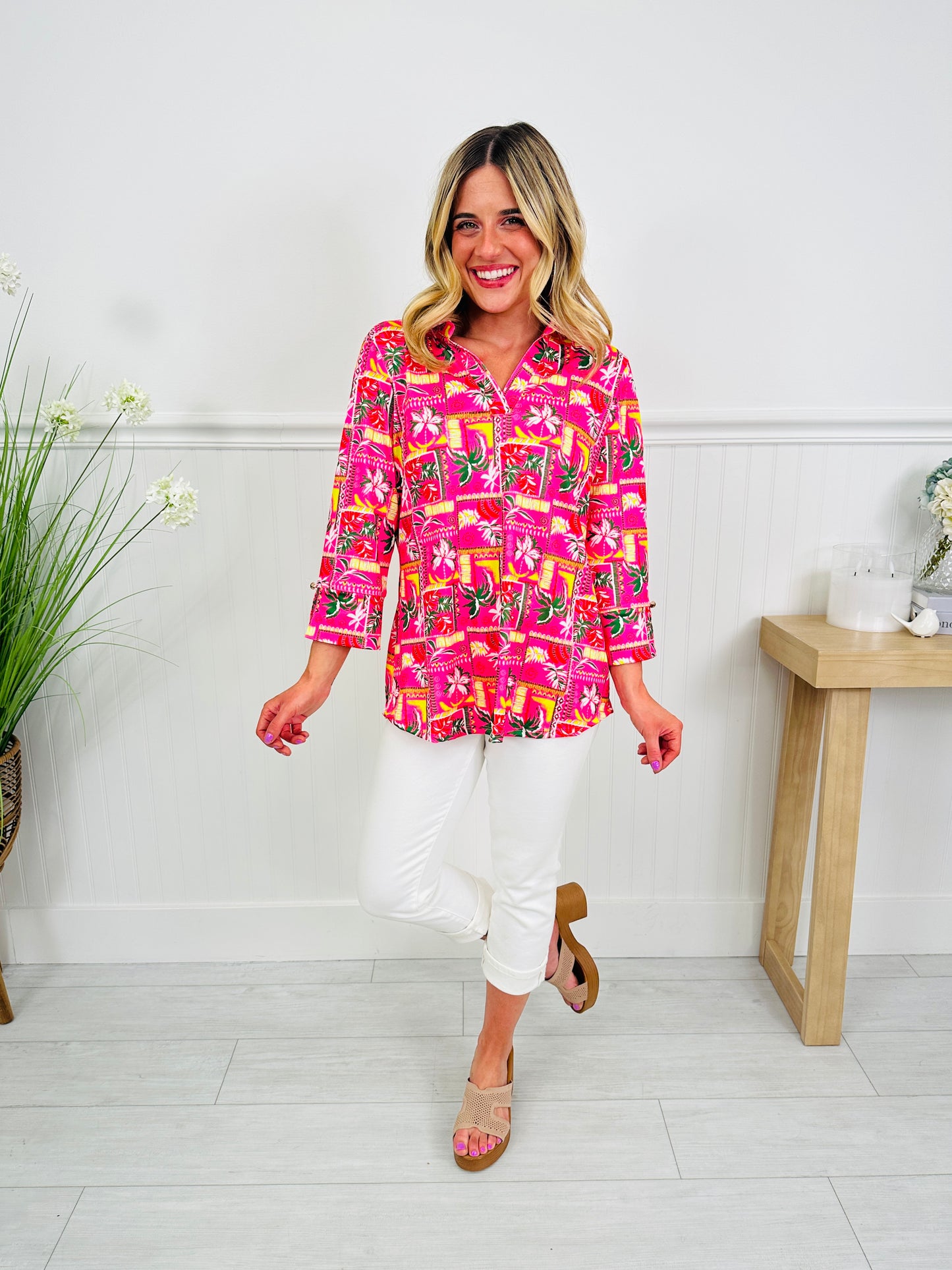 Bloom in Spring Top in Palm Print