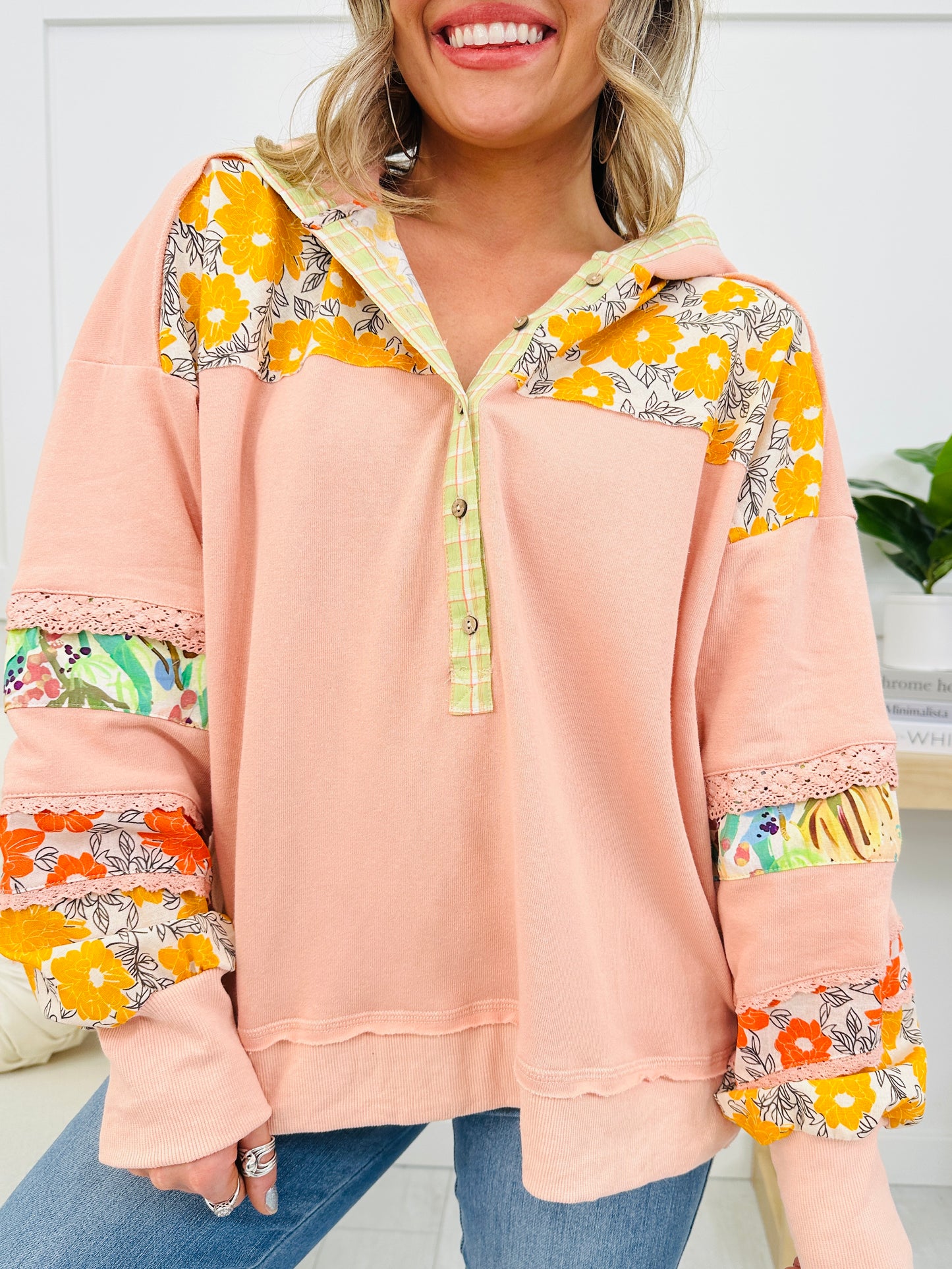 Wildflower Patch Hoodie In Faded Coral