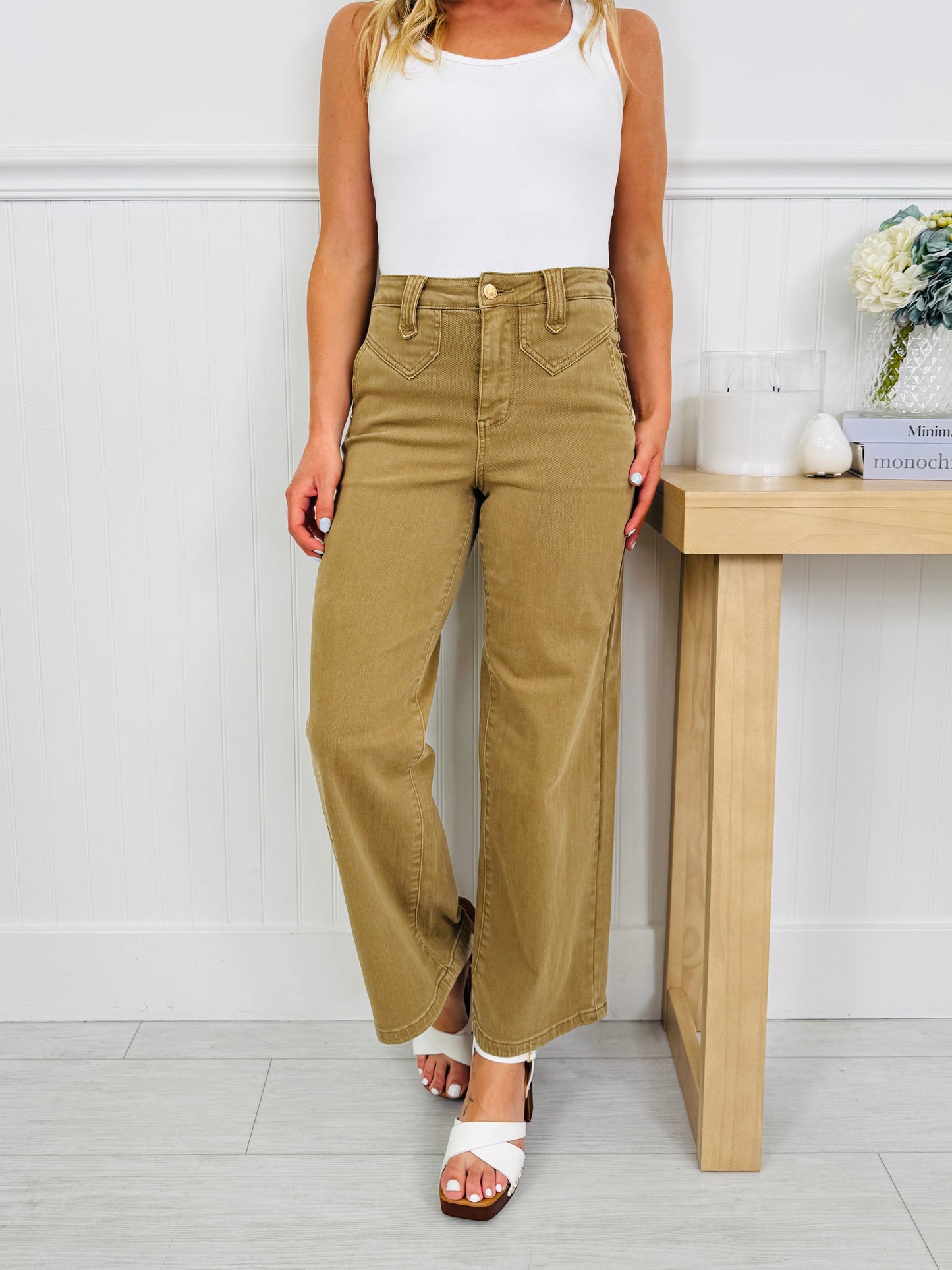 Judy Blue Khaki Crush Ankle Wide Jeans