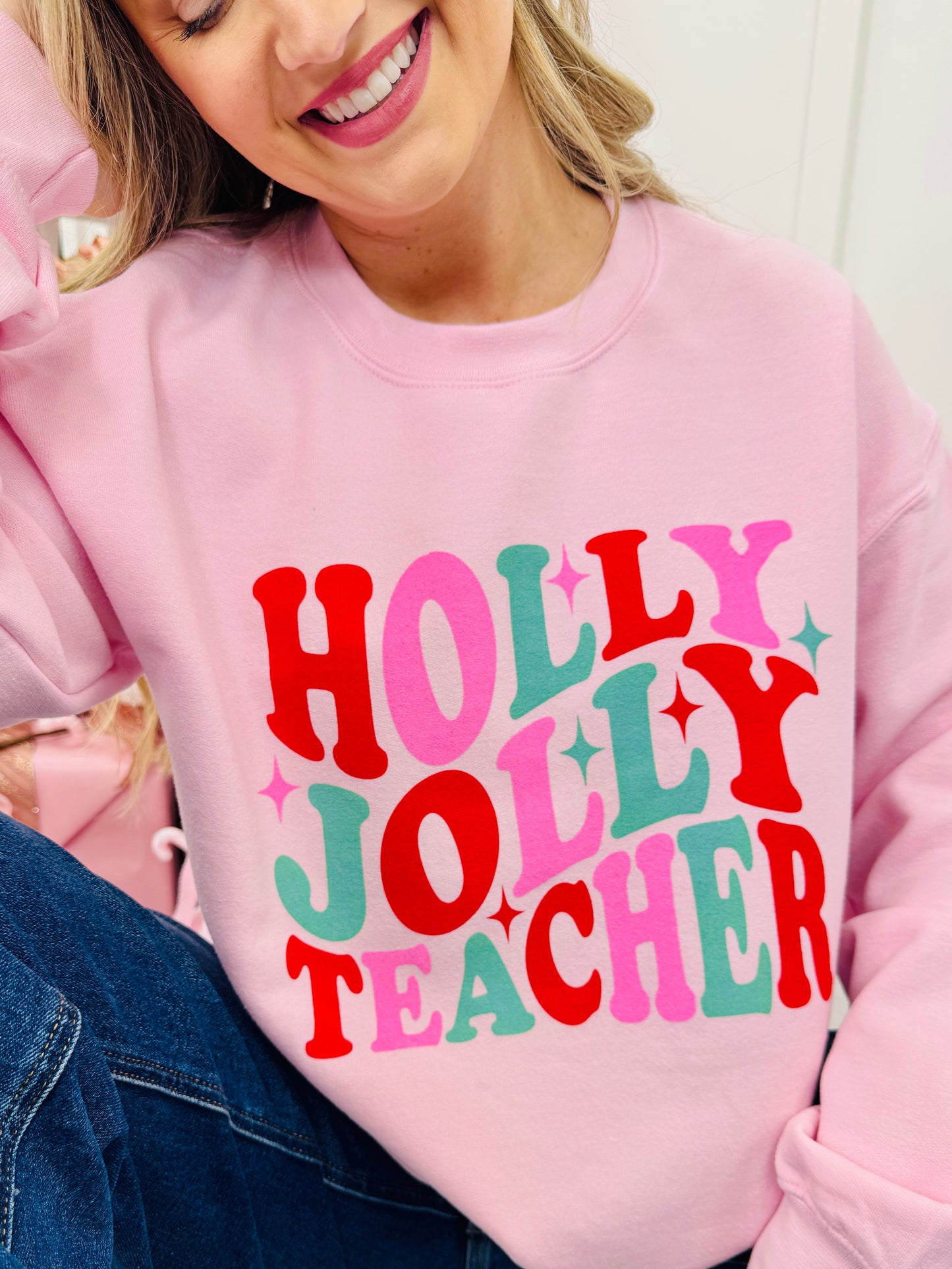 Holly Jolly Teacher Graphic Crewneck Sweatshirt