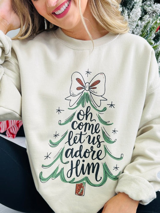 Oh Come Let Us Adore Him Graphic Crewneck Sweatshirt
