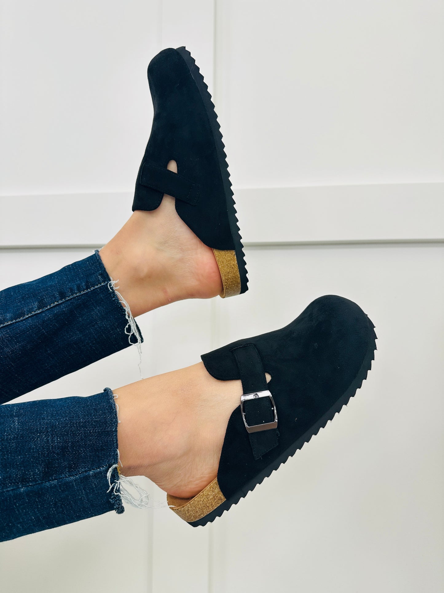 Velvet Voyage Clogs In Black Faux Suede