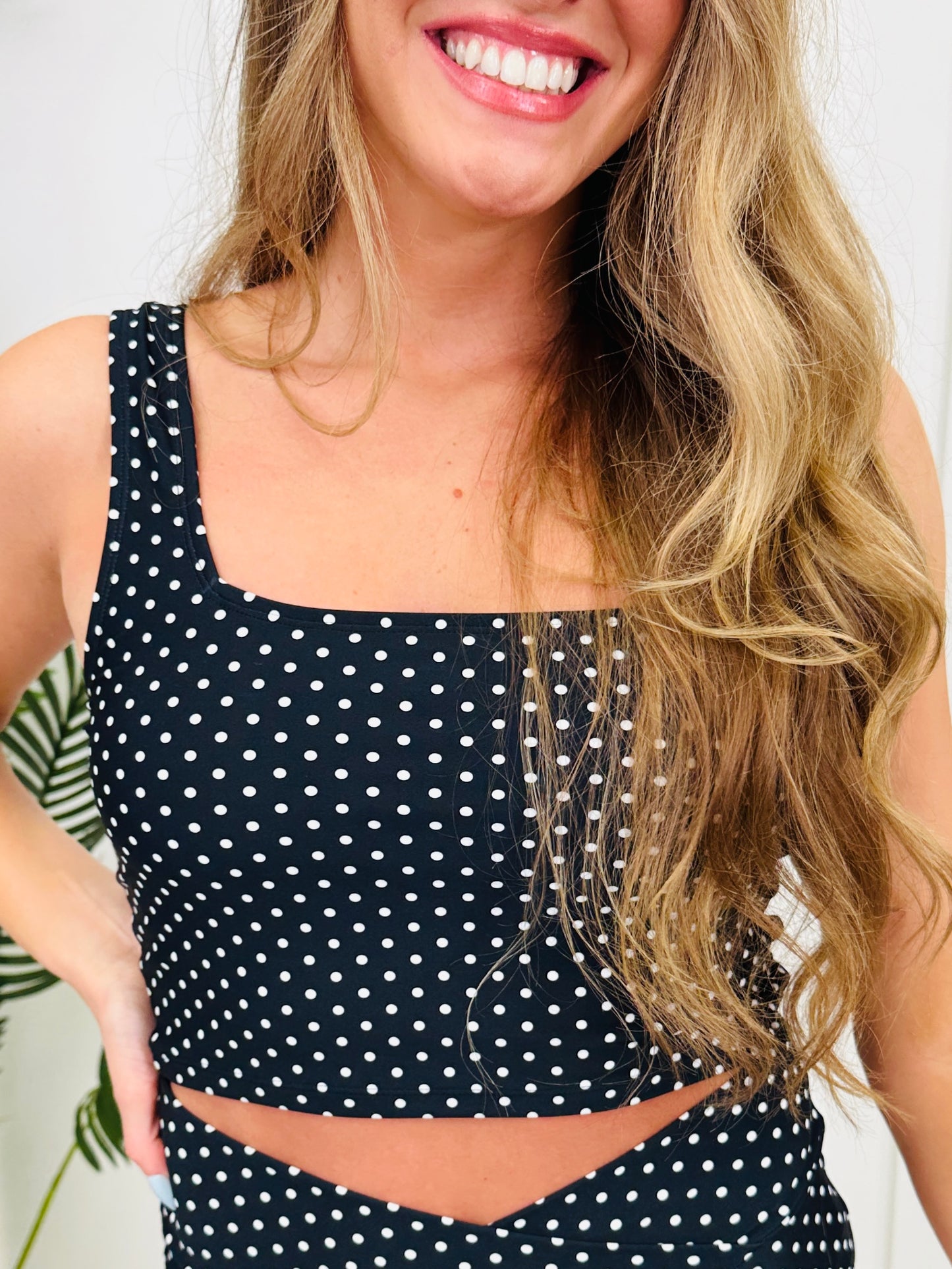 The Olivia Swim Top In Black/White Polka Dot