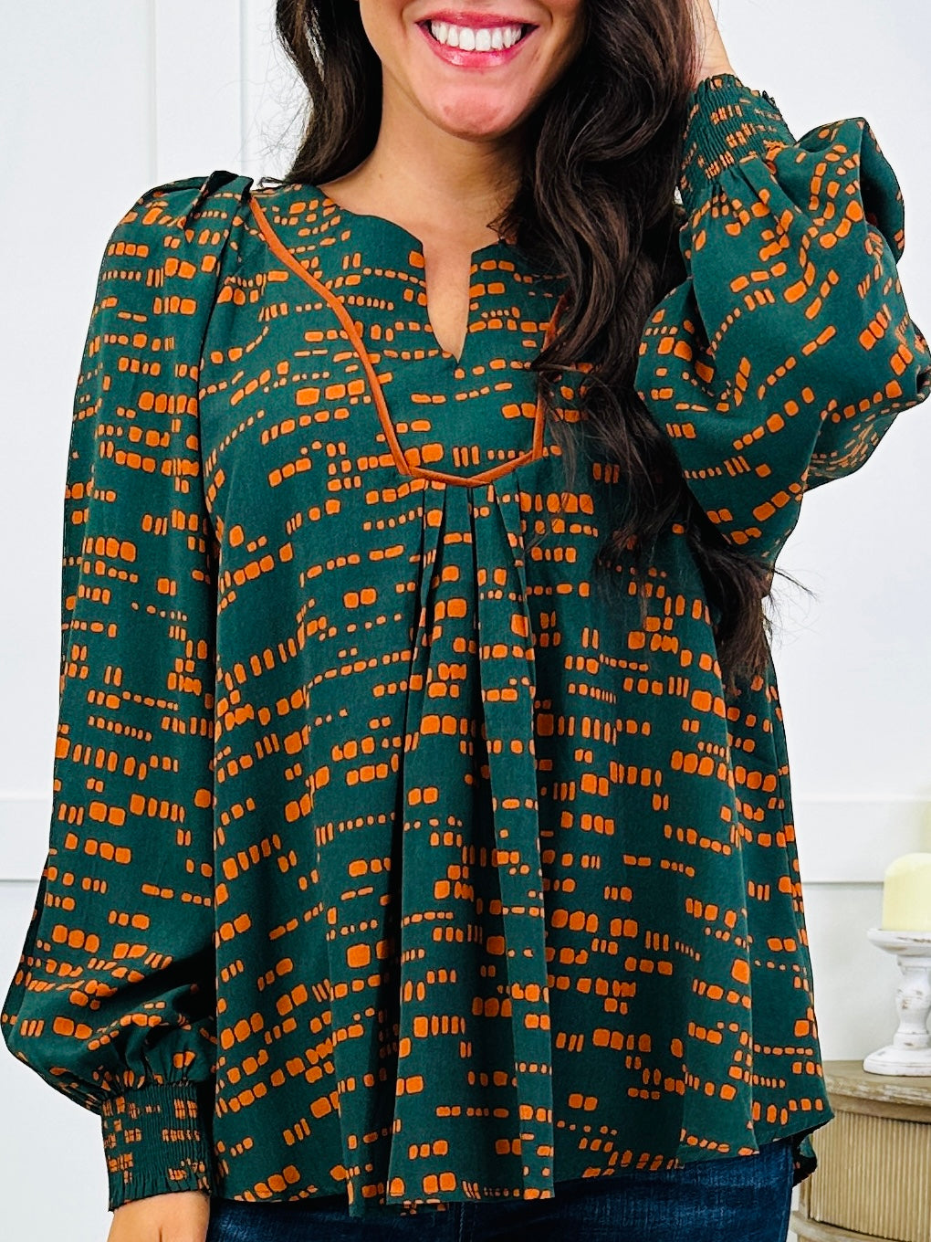 Midnight Confetti Blouse In Jungle Green