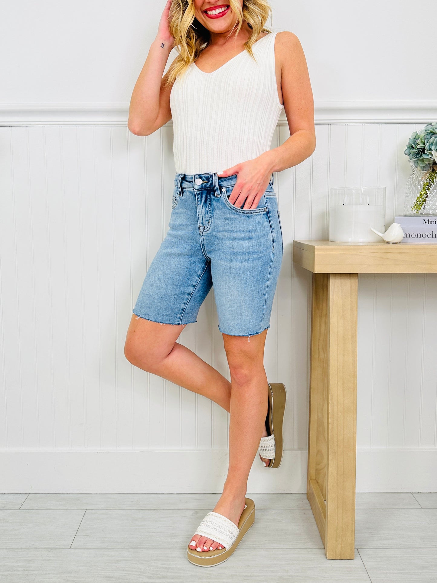 Meet Me In The Middle Tummy Control Mid Thigh Shorts