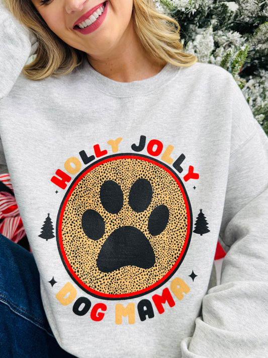 Holly Jolly Dog Mama Graphic Crewneck Sweatshirt