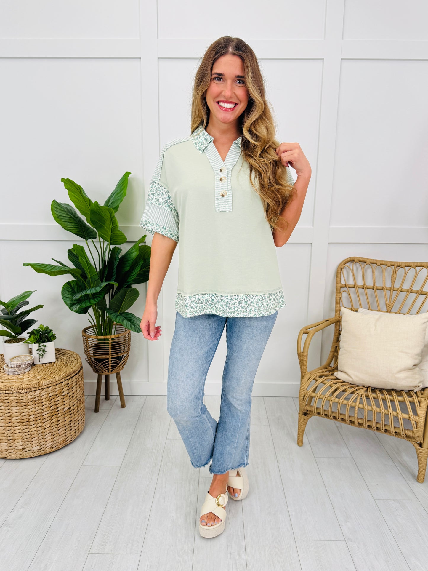 Patchwork Harbor Top In Sage