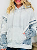 Washed & Worn Hoodie In Grey Denim