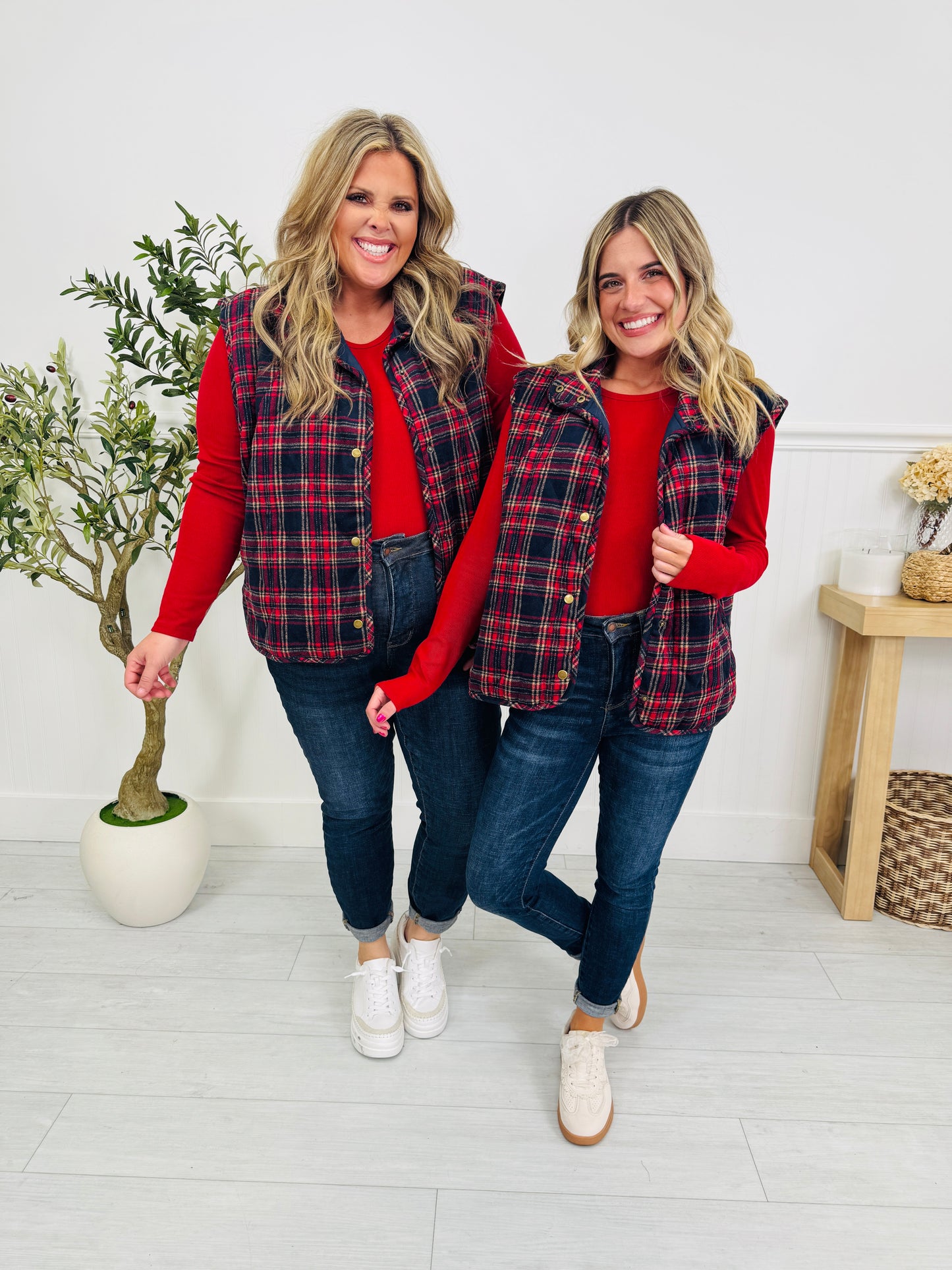 Pretty In Plaid Vest In Navy